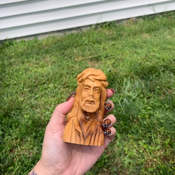 - Vintage Carved Olive Wood Jesus With Crown Thorns Catholic Statue Religious‎ - Picture 12 of 12